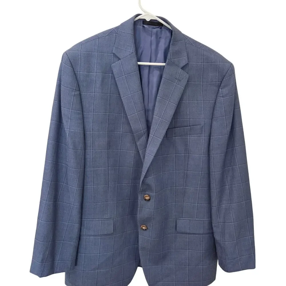 Men's Two Button Windowpane Plaid Suit Coat, Laruen,  Ralph Lauren, Size 44R